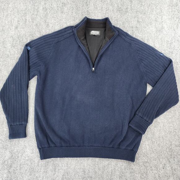 Mizuno Sweater Men XL Blue 1/4 Zip Performance Ribbed Lined Windbreaker Pullover - Picture 1 of 16